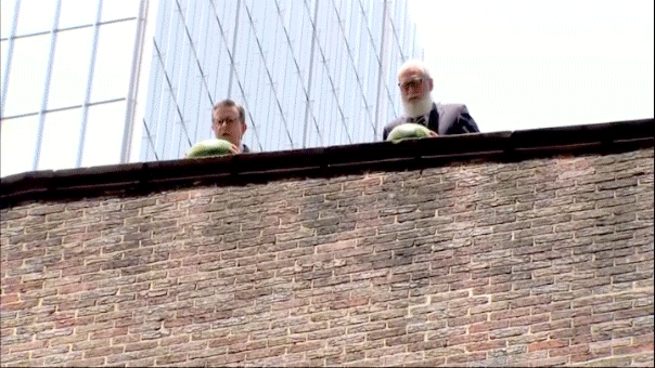 Letterman teams up with Colbert to toss furniture from a roof before the last show