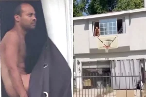 Man without clothes yells threats while neighbors express frustration over lack of action.