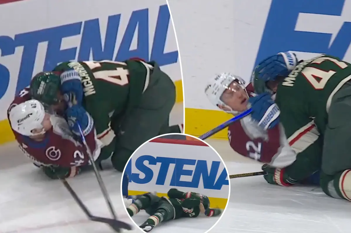 Michael McCarron criticizes Josh Manson for the butt-end to the face in the Wild-Avalanche series