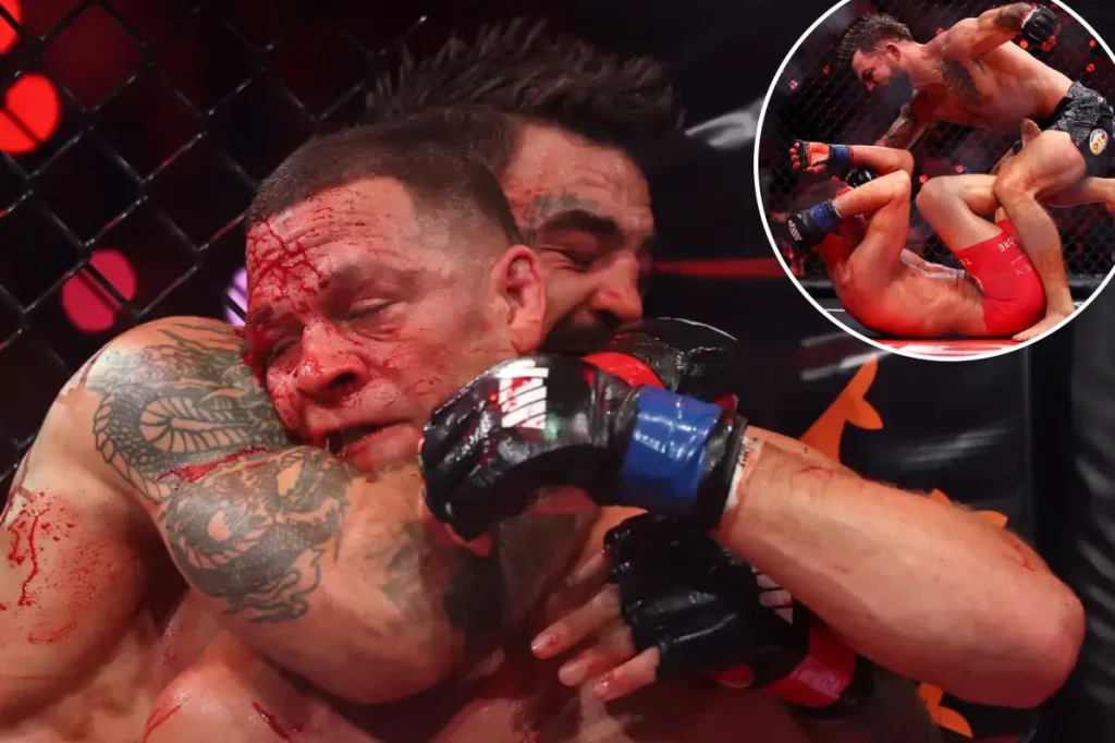 Mike Perry defeats Nate Diaz and leaves him bloodied on the Rousey-Carano MMA undercard
