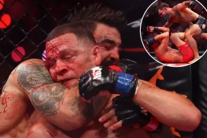 Mike Perry defeats Nate Diaz and leaves him bloodied on the Rousey-Carano MMA undercard