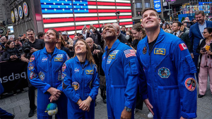 Mike Waltz gives Artemis II crew MAGA-themed hats while they consider their mission