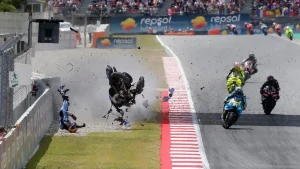 MotoGP racer Alex Marquez tumbles and flips in the air during the race