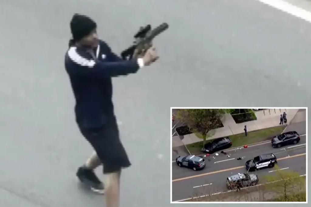 Officers shoot gunman who fired randomly at passing vehicles.