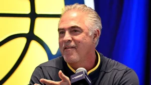 Pacers president Kevin Pritchard expresses regret after the team loses a draft pick