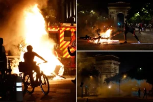 Police in Paris detain more than 100 individuals following PSG's Champions League victory.