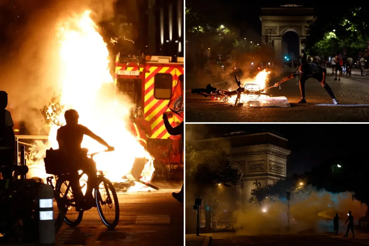 Police in Paris detain more than 100 individuals following PSG's Champions League victory.