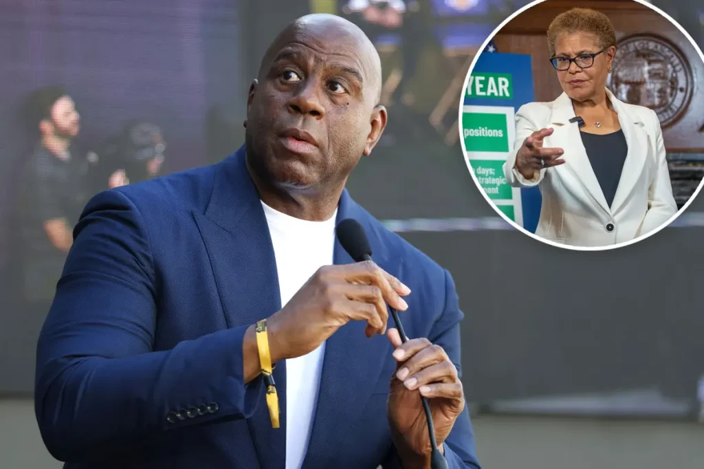 Politicians highlight an uncomfortable issue with Magic Johnson's support for Karen Bass