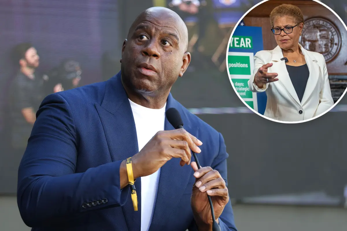 Politicians highlight an uncomfortable issue with Magic Johnson's support for Karen Bass
