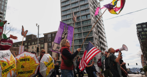 Protesters Gather at Hotel to Demonstrate Against FBI Director Kash Patel