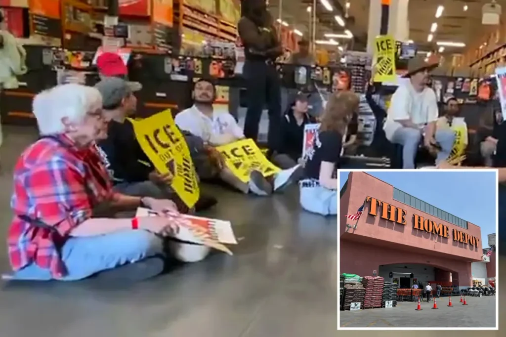 Protesters against ICE gather at LA Home Depot for a sit-in