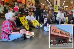Protesters against ICE gather at LA Home Depot for a sit-in