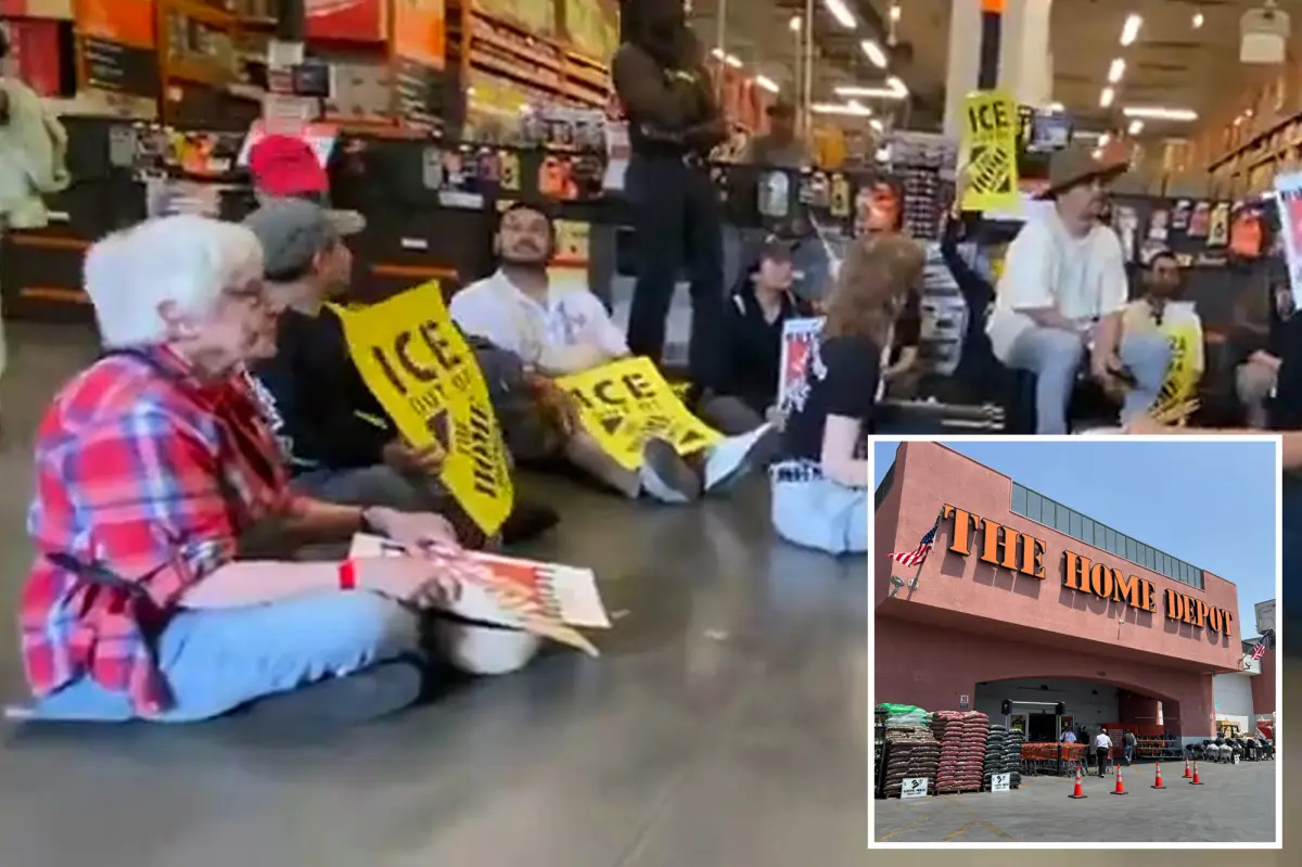 Protesters against ICE gather at LA Home Depot for a sit-in