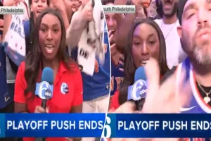 Reporter overwhelmed by Knicks fans as 76ers supporters grieve sweep
