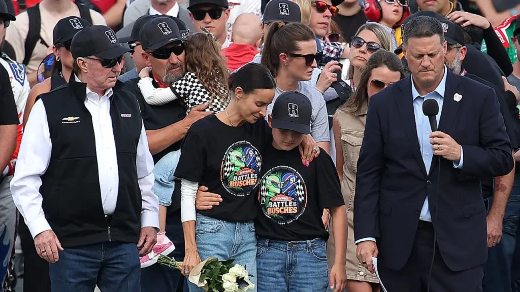 Samantha and Brexton Busch take part in NASCAR's tribute to Kyle Busch at the Coca-Cola 600