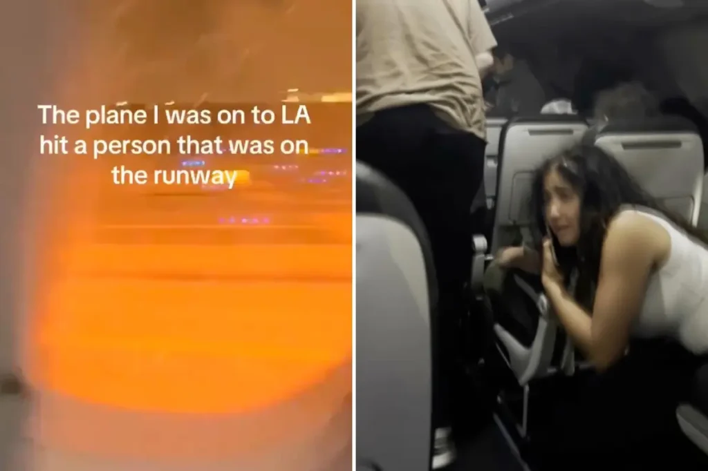 Scary videos reveal Frontier Airlines passengers escaping a smoke-filled cabin after the plane hits someone on the runway in Denver