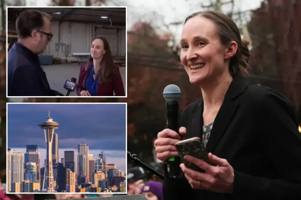 Seattle mayor Katie Wilson's interview interrupted as staff prevents questions on firearms and surveillance.