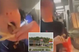 Shocking McDonald's clip demonstrates employee putting fries in her mouth before returning them to a customer's container