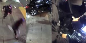 Shocking police footage reveals officer mistakenly taken by getaway driver following a robbery.