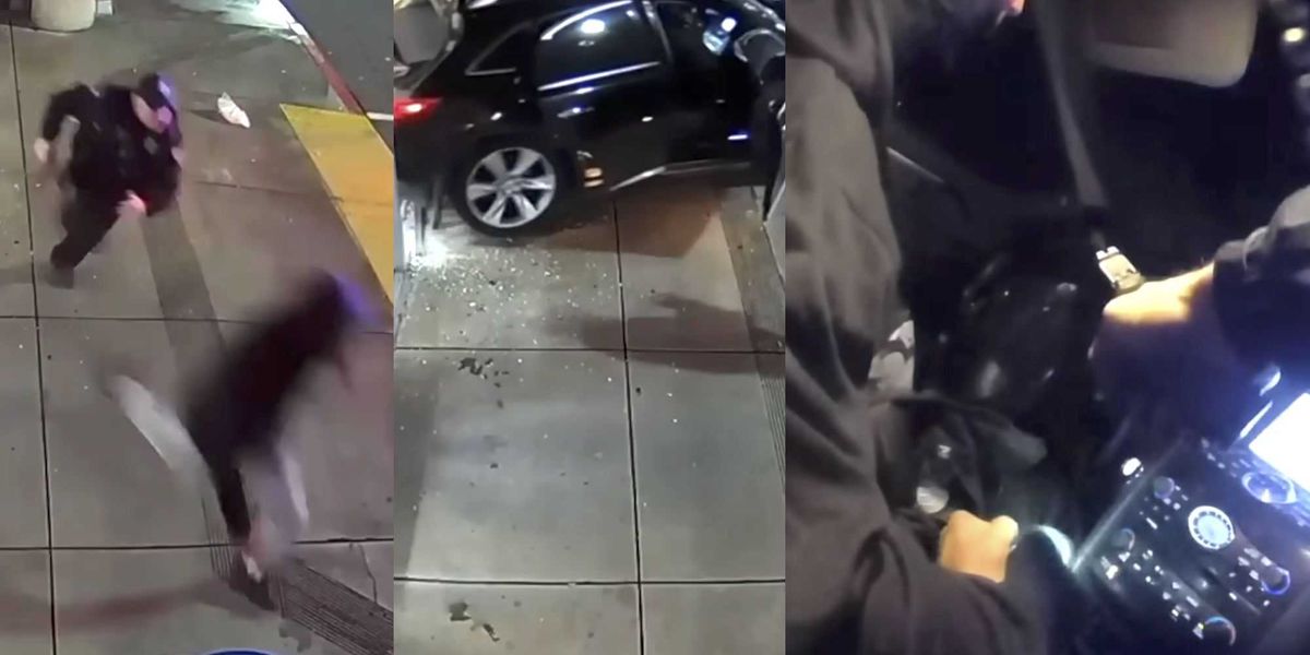 Shocking police footage reveals officer mistakenly taken by getaway driver following a robbery.