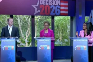 Spencer Pratt clashes over homelessness and living expenses in LA mayoral debate with Karen Bass and Nithya Raman