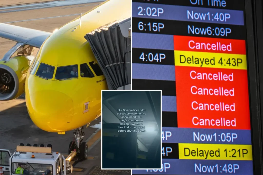 Spirit Airlines pilot said an emotional goodbye to passengers after the company revealed its shutdown.