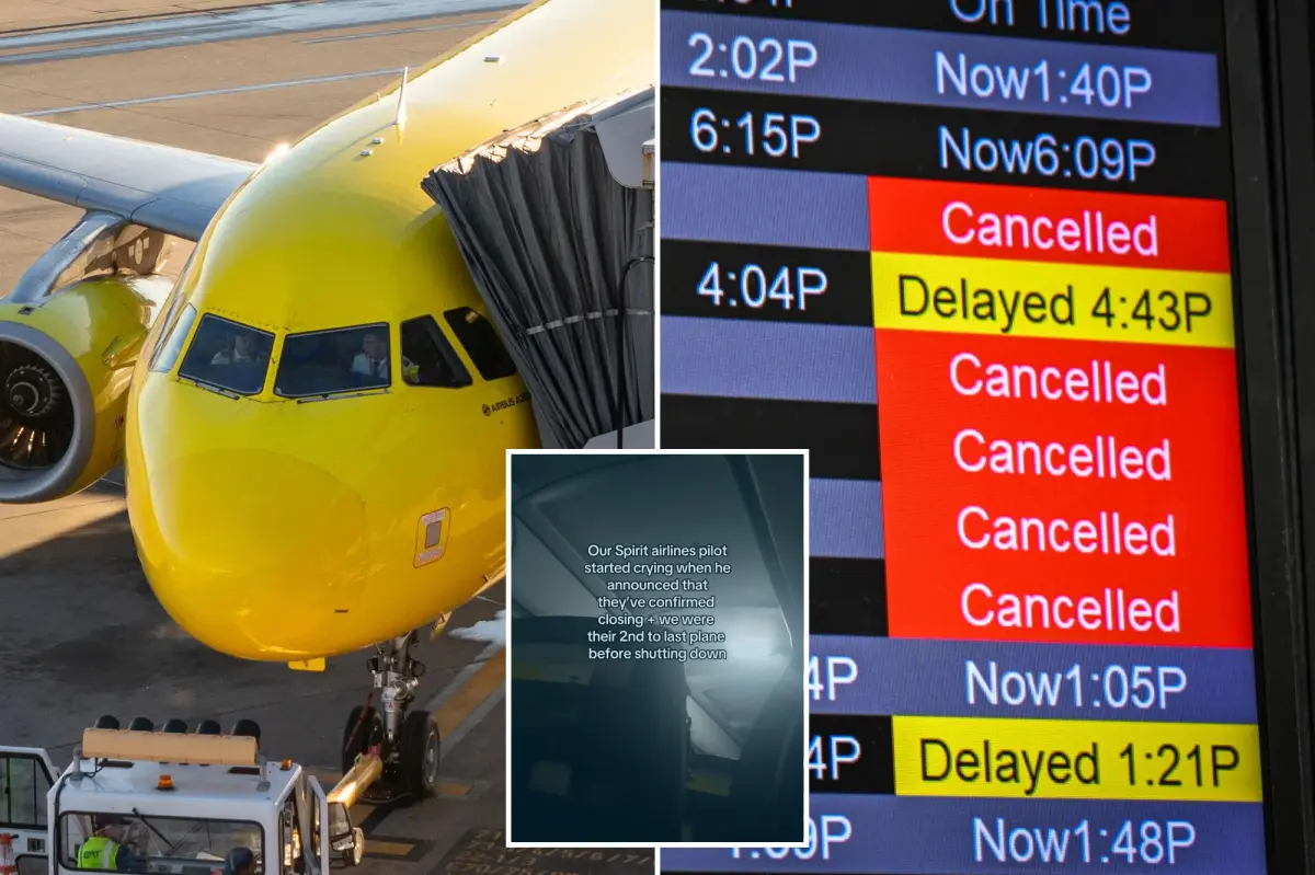 Spirit Airlines pilot said an emotional goodbye to passengers after the company revealed its shutdown.