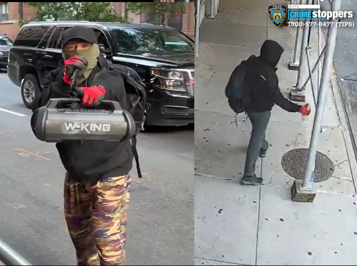 Strange person with a microphone continues to deface Polish consulate in NYC, according to police.