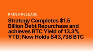 Strategy Finalizes $1.5 Billion Debt Buyback and Reaches 13.3% YTD BTC Yield; Now Owns 843,738 BTC
