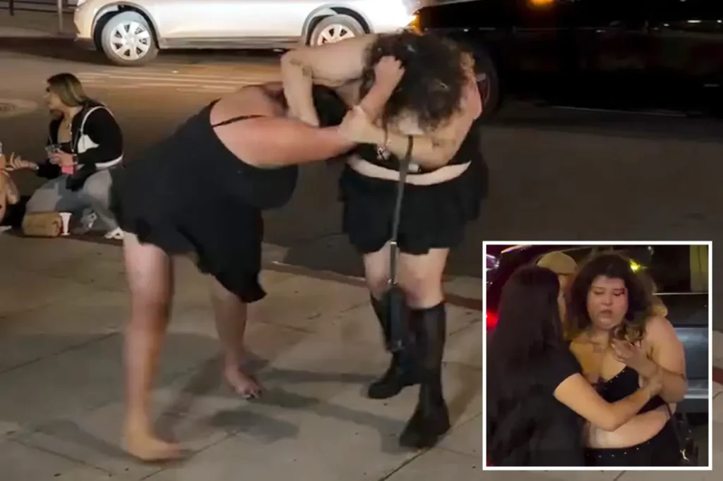 Street brawl in West Hollywood recorded on video as woman is pulled by her hair and brutally attacked