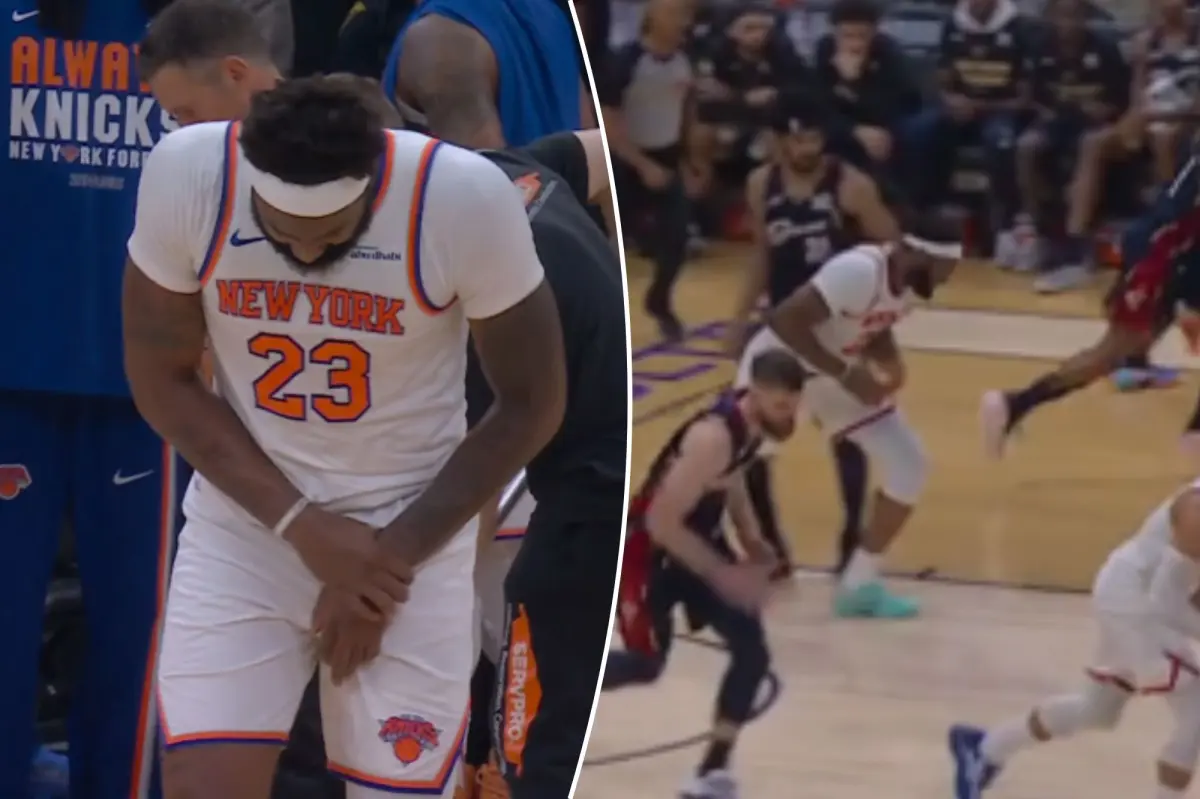 The possible moments when Mitchell Robinson's injury occurred for the Knicks