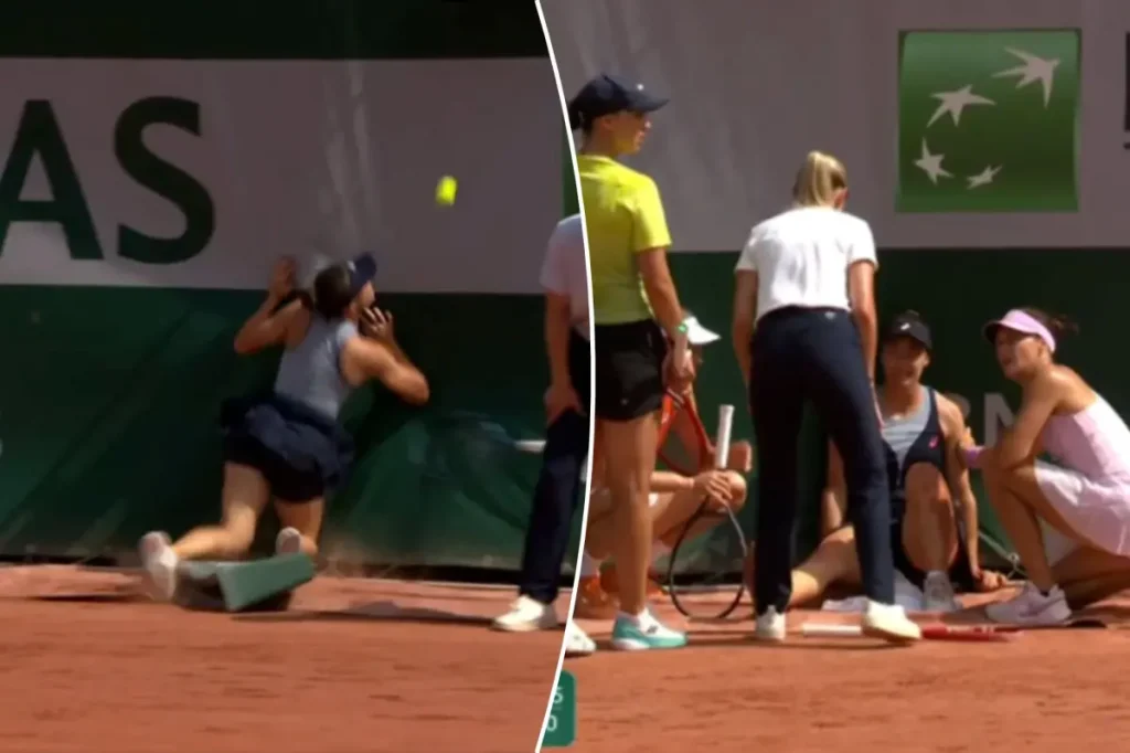 Turkish tennis player quits during a match after stumbling over an advertisement prop in surprising French Open injury