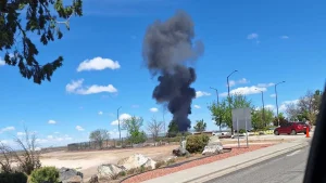 Two jets collide during the Gunfighter Skies Air Show at Mountain Home Air Force Base in Idaho