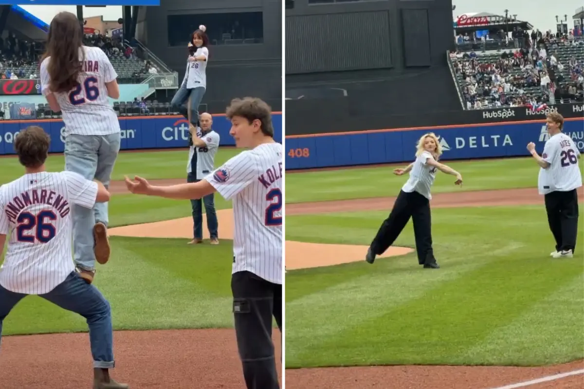 US figure skating team's first throw at Mets game doesn't go well