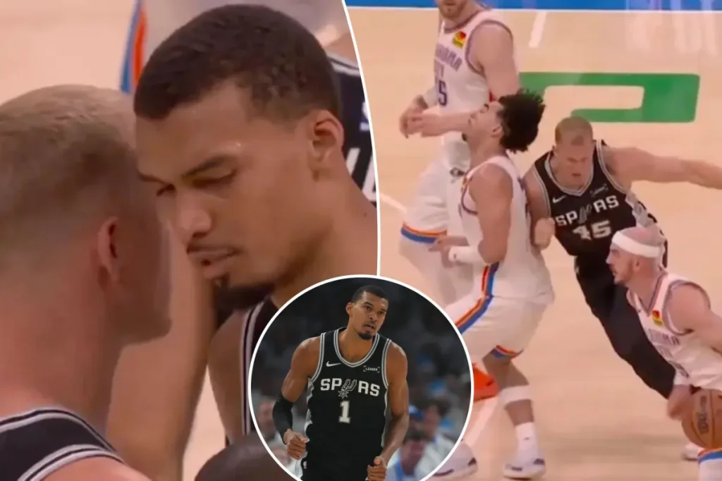 Video captures Victor Wembanyama warning Spurs teammates about a &lsquo;hard foul&rsquo; before the questionable conclusion of Game 5