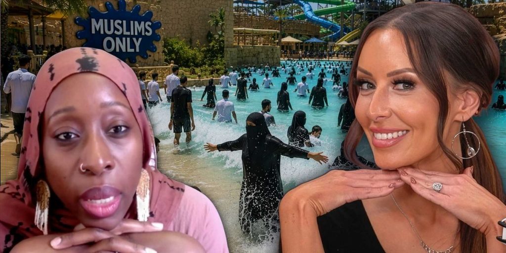 "What distinguishes this from a 'whites only' policy?" Sara Gonzales challenges the organizer of a Muslim-only water park event