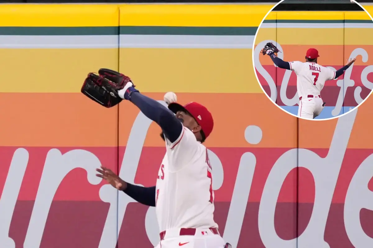 Angels allow a home run after the ball bounces off Jo Adell's head in a chaotic moment