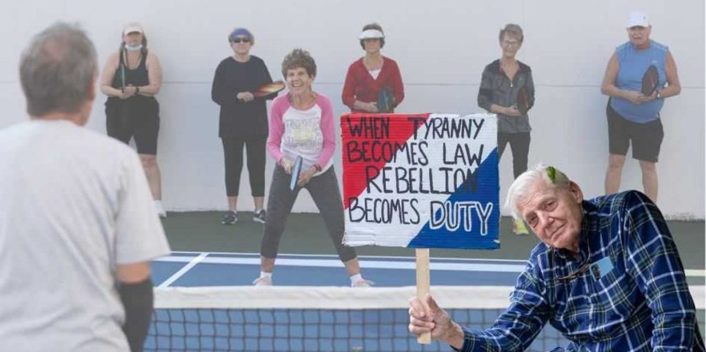 Antifa with a senior card: When did opposing 'dictators' turn into the latest pickleball trend?