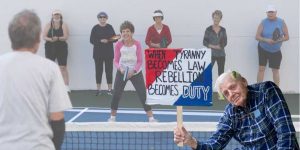 Antifa with a senior card: When did opposing 'dictators' turn into the latest pickleball trend?
