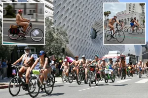 Bare bikers hit the streets of LA for the World Naked Bike Ride