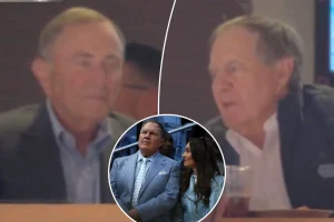 Bill Belichick attends Game 1 of the Stanley Cup with Gary Bettman