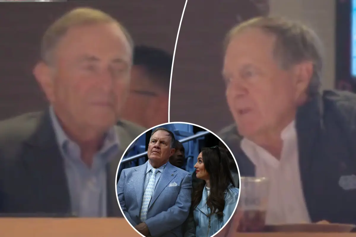 Bill Belichick attends Game 1 of the Stanley Cup with Gary Bettman