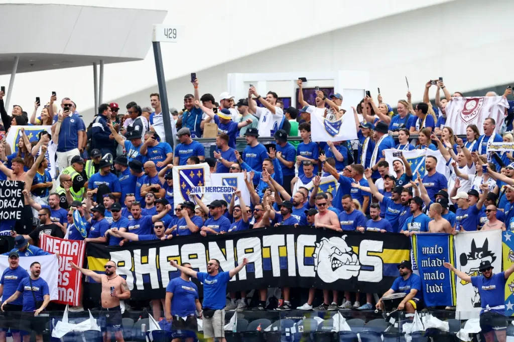 Bosnia soccer supporters flood the streets of Inglewood