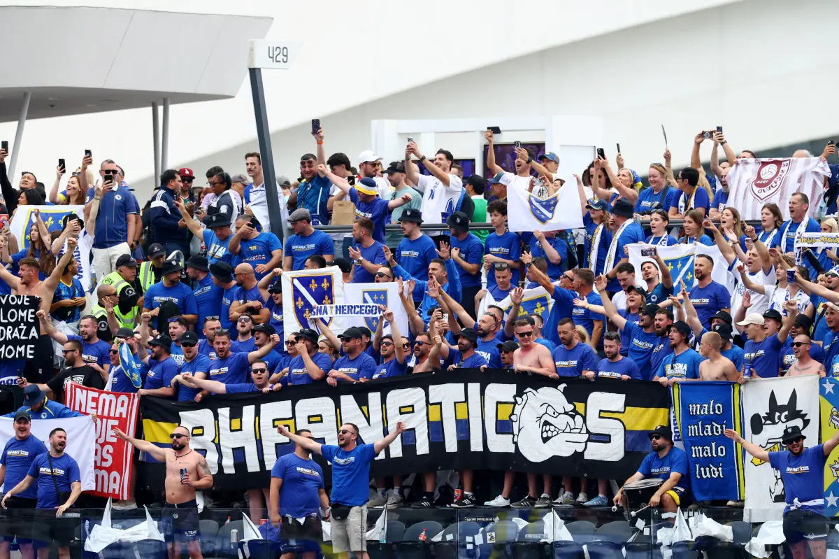 Bosnia soccer supporters flood the streets of Inglewood