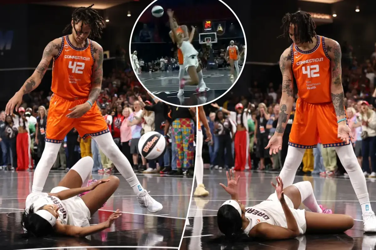 Brittney Griner receives a disputed flagrant foul after Angel Reese was knocked down.