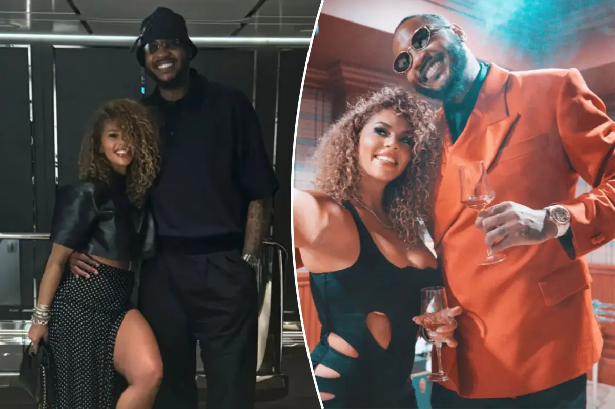 Carmelo Anthony seems to start a relationship with NFL widow Racquel Smith in playful pictures.