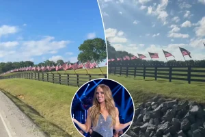 Carrie Underwood posts a patriotic video of an American flag display by her Tennessee home
