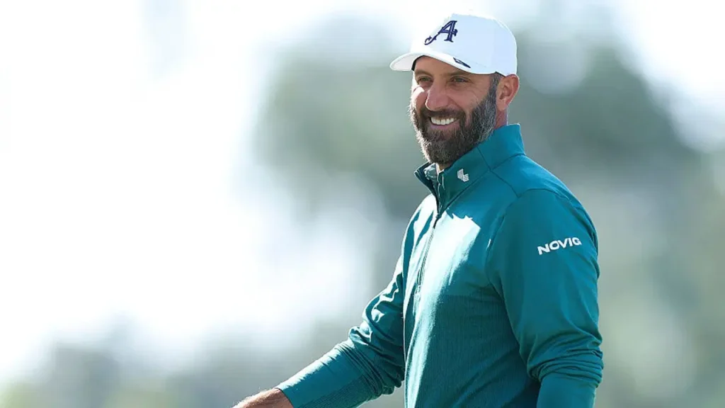 Dustin Johnson reacts with a surprisingly relaxed attitude after scoring a hole-in-one at a LIV event.
