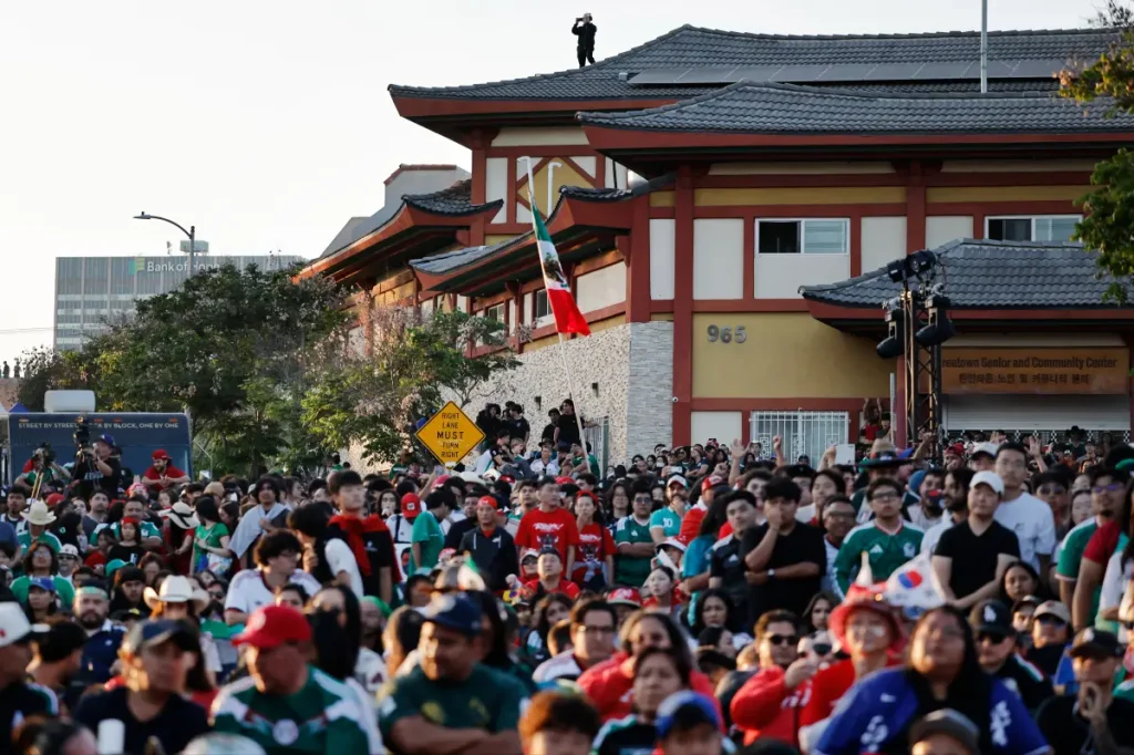Fans from South Korea and Mexico fill the streets of California
