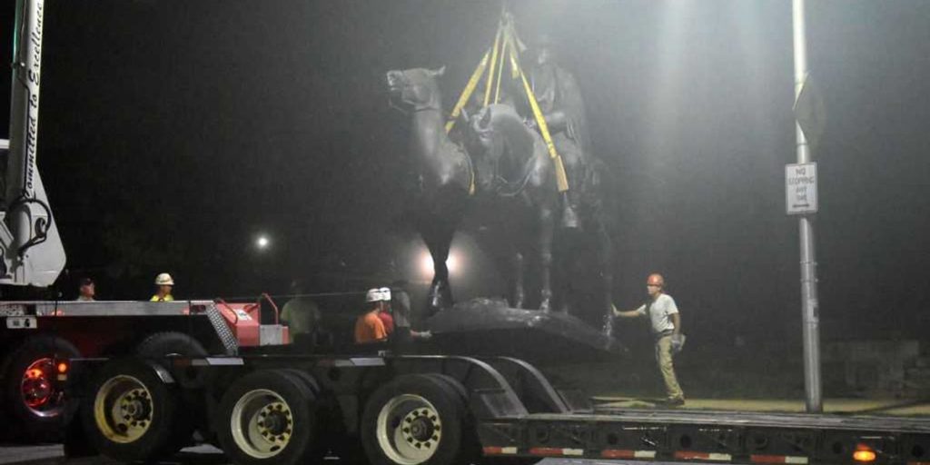 Four Confederate statues return, but their future is uncertain.